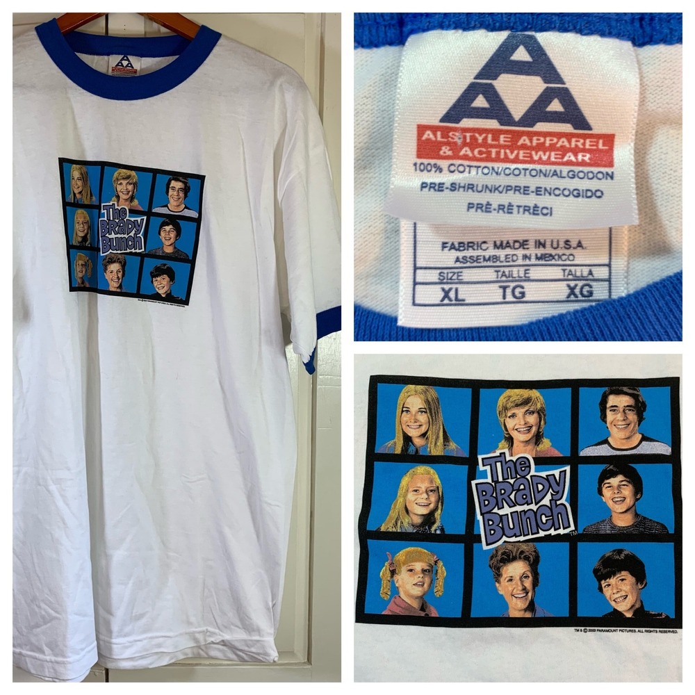 The Brady Bunch T-Shirt White Blue Ringer Tee XL Retro TV‎ Show Mens